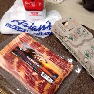 Fairlife milk, Kountry Boys bacon (Brenham, TX) KenZ Henz eggs (Santa Fe, TX)