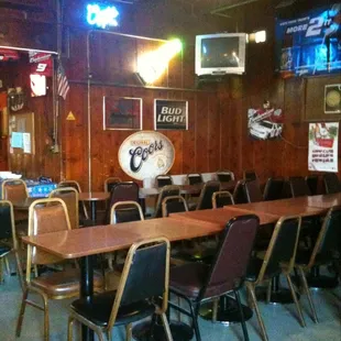 tables and chairs in a restaurant