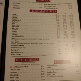 a menu for a pizza restaurant
