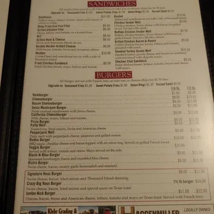 the menu of the restaurant
