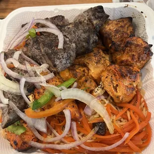 Lamb Kabob with an added Chicken Kabob