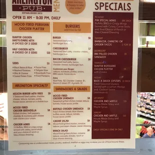 the menu of the restaurant