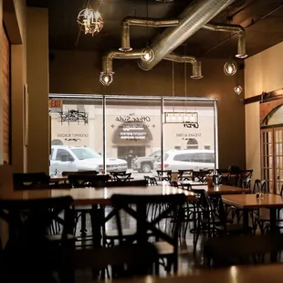 tables and chairs in a restaurant