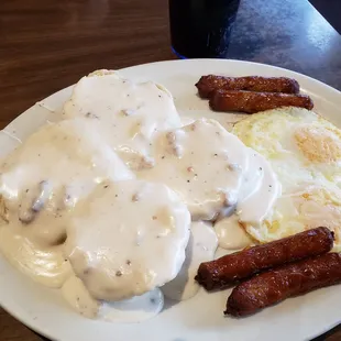 Full order of biscuits and gravy with sausage