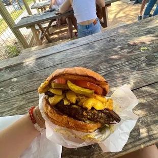 Bacon cheese burger with Mac and cheese