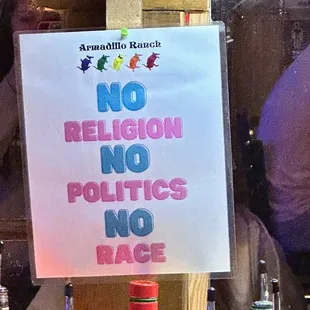 Sign at the bar