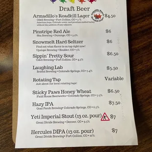 Beer and Seltzer list on tap.