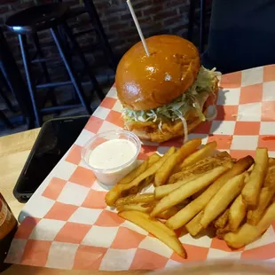 a burger and french fries