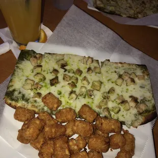 Chicken Pesto Flat bread with Tater Tots