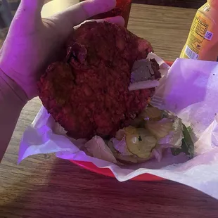 HUGE chicken breast on the Chicken Fried Chicken Sandwich although it&apos;s super thin.