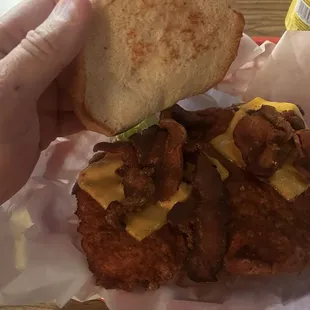 Chicken Fried Chicken Sandwich. I added bacon and cheese. Super crispy!!