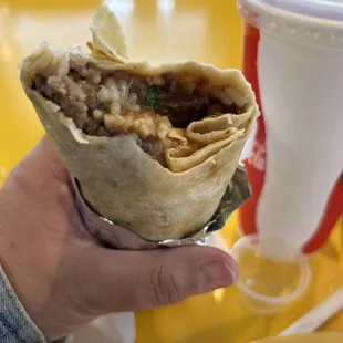 The insides of a carne asada burrito