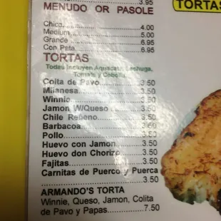 the menu for the restaurant