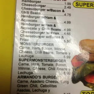 a menu for a sandwich