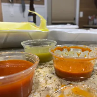 Sauces arrived half full  this is literally straight out of the bag before eating.