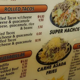 a menu for mexican food