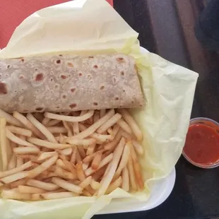 Bean burrito with french fries