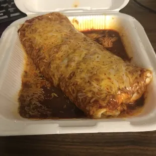 Bean and cheese burrito, enchilada style! YUM!