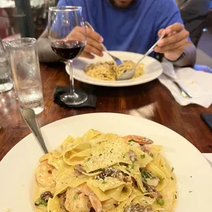 Pappardelle bosciola &amp; spaghetti carbonara