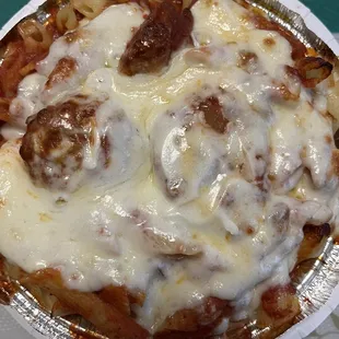 Baked ziti with meatballs