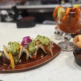 Veggies tacos &amp; shrimp chavela