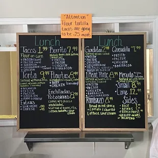 a menu on a blackboard