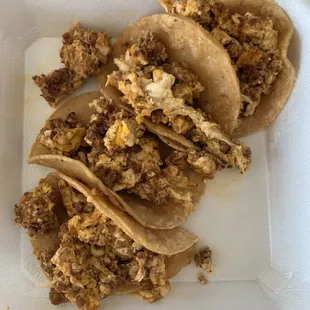 Breakfast Tacos w/ Corn Tortilla and Chorizo