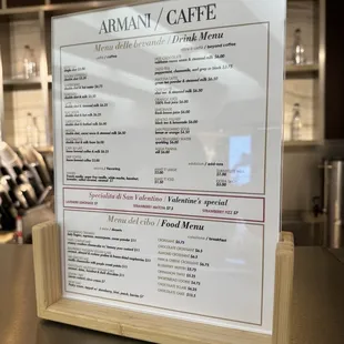 Menu as of February 2025