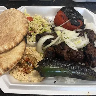 Beef kabob, Lule kabob and the Chicken kabob combo.