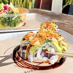 Shrimp Volcano Roll and Tuna Poke Bowl from Zukku