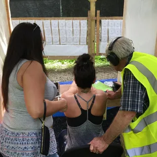 benchrest position pistol shooting at armed2defend's ohio concealed carry class