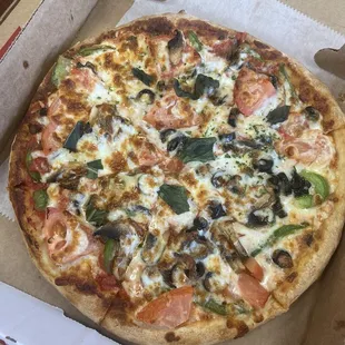 Small Veggie Classic Pizza with no onions add basil