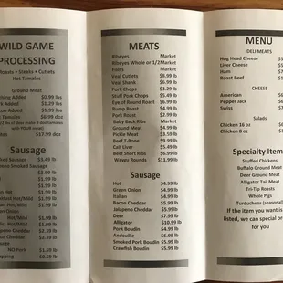 a menu for a restaurant