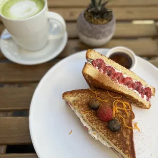 Organic Matcha Latte, Stuffed French Toast