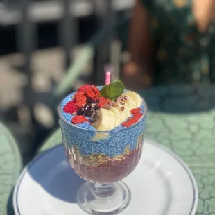 a dessert in a glass bowl