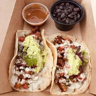 Armonia tacos with Mushroom Carnitas and black beans.