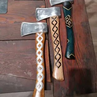 Just some of the custom cool original designs and artwork on their throwing axes!