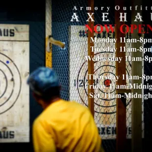 Open 6 days a week and on Sunday with reservation. 
(833) AXE-HAUS