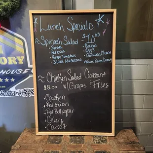 a menu on a blackboard
