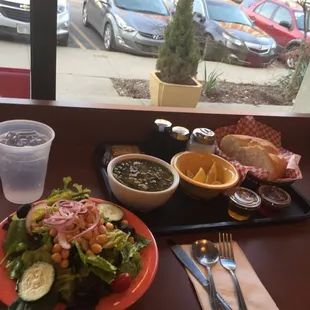 a plate of food and a drink