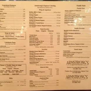 the menu of the restaurant
