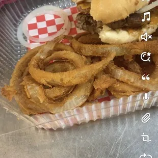 Hamburger with Bacon and Cheese Homemade Onion Rings Appetizer
