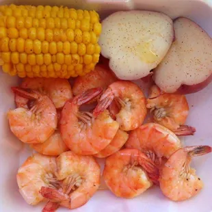 Our famous Bearkat Special!   1/2lb boiled shrimp, spiced to your liking, with a potato &amp; corn