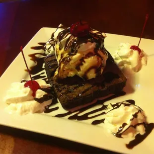 Yummy brownie!  Moist and rich with a lovely presentation.