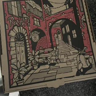 the inside of a pizza box