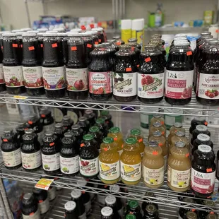 a variety of juices and drinks