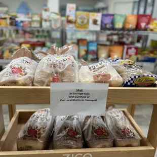 bags of bread on display