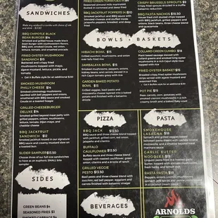 Vegan menu
