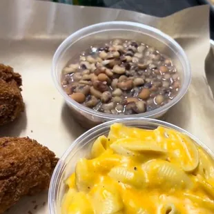 Vegan mac and cheese and black eye peas