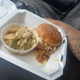 Chopped Chicken Sandwich and smoked cabbage